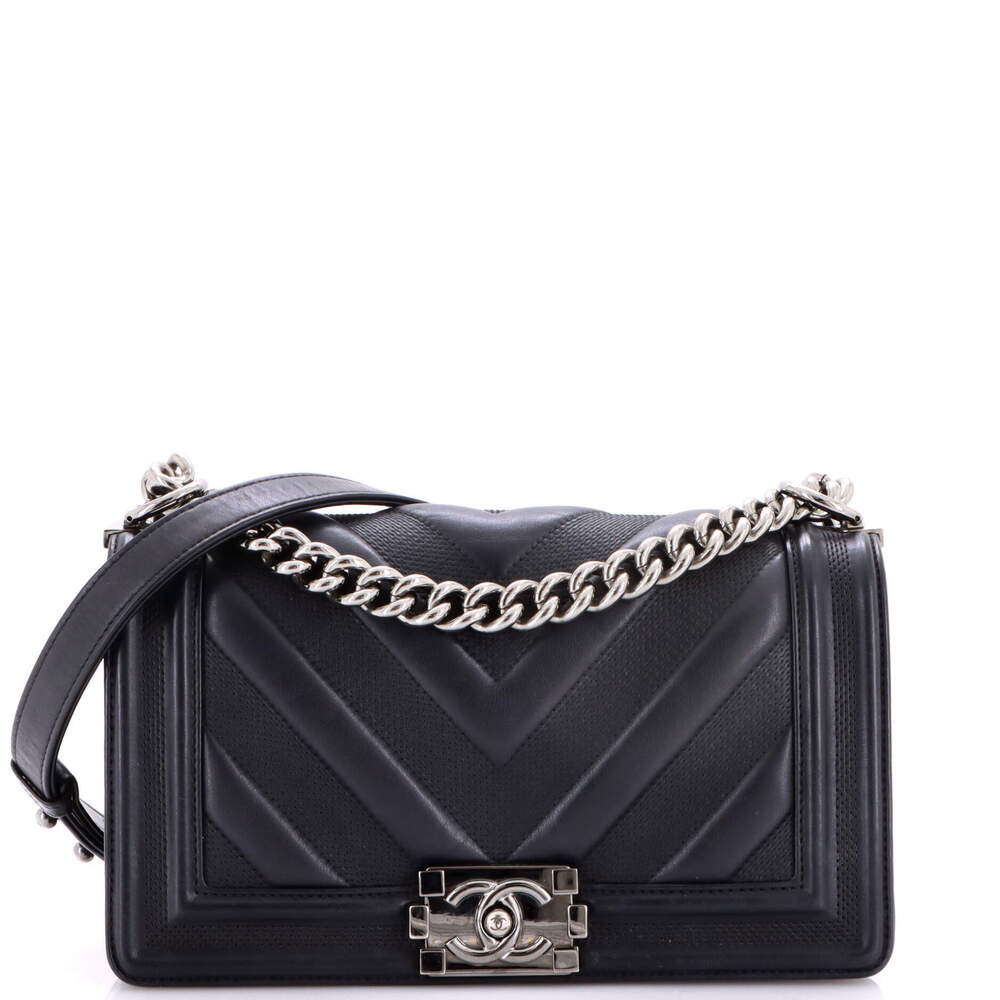 Chanel Old Medium Boy Flap Bag Perforated Chevron Lambskin